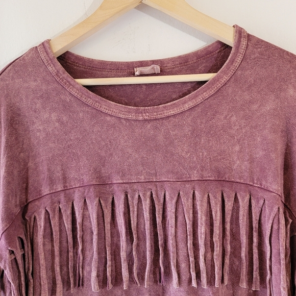 Blue Buttercup Women Burnout Red Fringe Top Sz M Boho Grunge Festival Minimalist - Picture 3 of 12